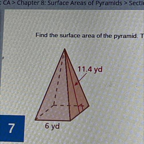 Find The surface area of the pyramid the side lengths of the base equal￼