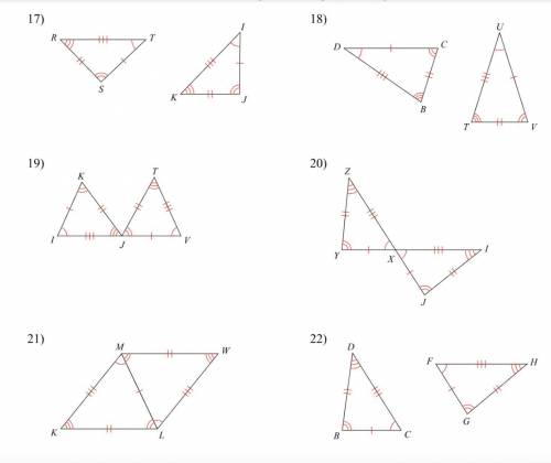 Write a statement that indicates that the triangles in each pair are congruent. I only need 18, 19,