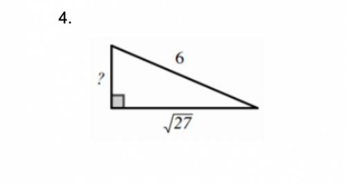 Find the missing side of each right triangle (((((Pythagorean’s Theorem))))))))