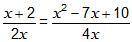 Solve 1 2 + 1 2x = x2 − 7x+10 4x by rewriting the equation as a proportion. Which proportion is equ