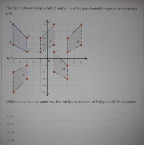 The figure shows Polygon ABCD and some of its transformed images on a coordinate grid: A D 2 B C -5