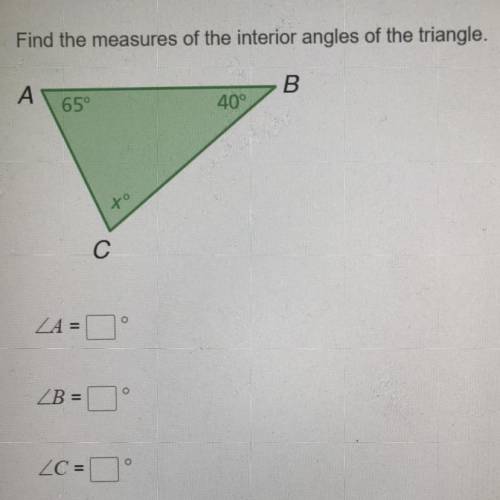 Find the measures of the interior angles of the triangle. Help plz