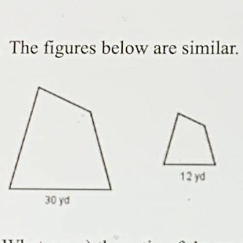 What are a) the ratio of the perimeters and b) the ratio of the area of the larger figure to the sm