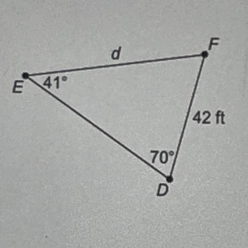 What is the value of d ? ♡
please help
19.0 ft
29.3 ft
59.8 ft
60.2 ft