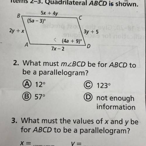 What must the values of x and y be for ABCD to be a parallelogram