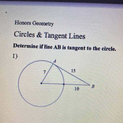 Determine if line AB is tangent to the circle
