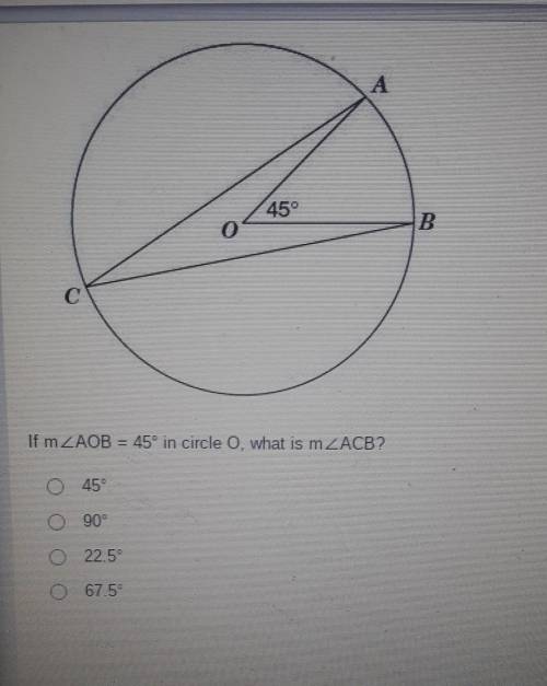 REPOST

4. if m<AOB = 45° in circle O, what is m<ABC​ yeah, and I ne