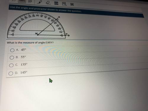 PLEASE HELP ASAP

Use the angle and protractor shown to answer the question. 
What is the measure