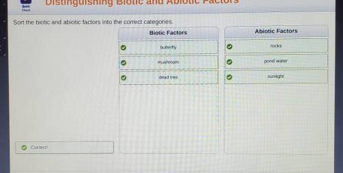 Sort the biotic and abiotic factors into the correct categories. butterfly Biotic Factors Abiotic F