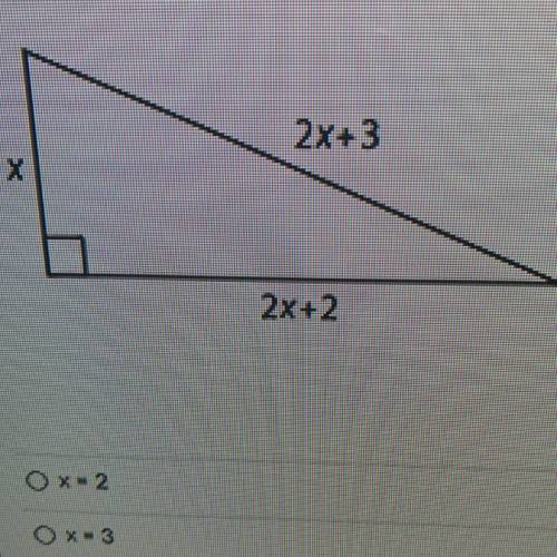Question
What is the value of x in the diagram?
A. x=2
B. x=3
C. x=5
D. X=8