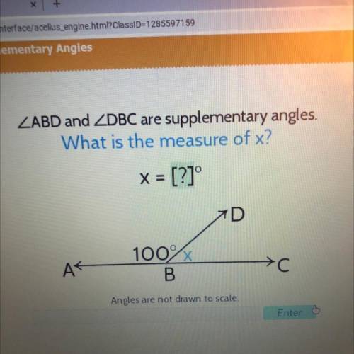 ZABD and ZDBC are supplementary angles.

What is the measure of x?
x = [?]
7D
AK
100%
B
>C
Angl