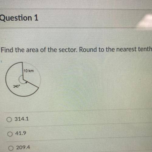 Find the area of the sector (10km) round to the nearest tenth