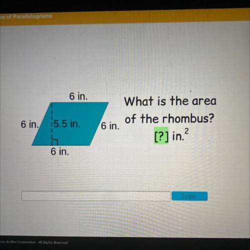 6 in.

What is the area
of the rhombus?
2
6 in.
15.5 in.
6 in.
[?] in.?
6 in.