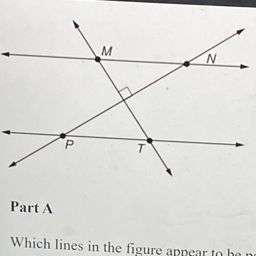 Which lines in the figure appear to be parallel and when does TM and PT intersect at what point??