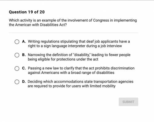 Which activity is an example of the involvement of congress in implementing the American with disab