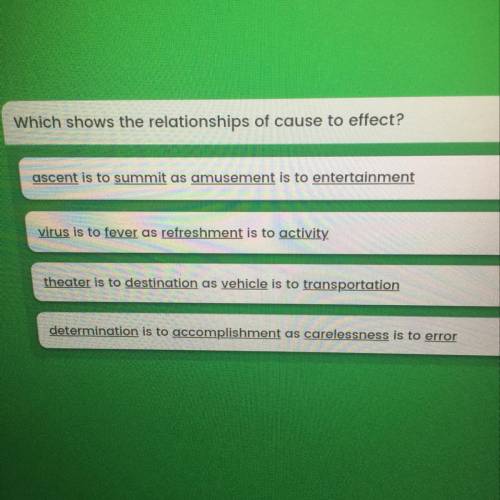 Which shows the relationship of cause to effect?