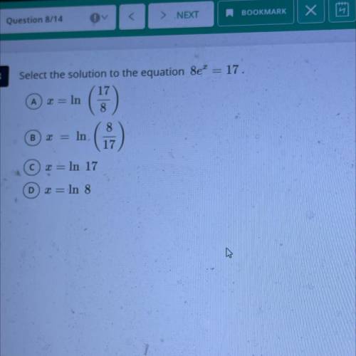 Select the solution to the equation 8e^x= 17.