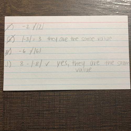 Which statement is true?

F The opposite of 2 and the absolute value of 2 are the same value.
G The