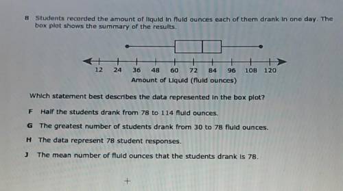 Students recorded the amount of liquid in fluid Ounces each of them drank In one day. The box plot