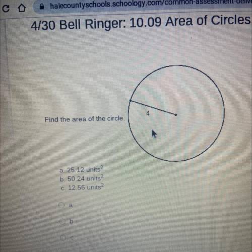 Find the are of the circle.