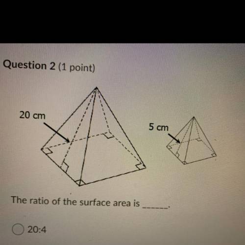 What’s the ratio of the surface area?
20:4
4:1
16:1
64:1