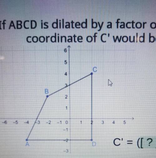 If ABCD is dilated by a factor of 1/2, the coordinate of C' would be:​
