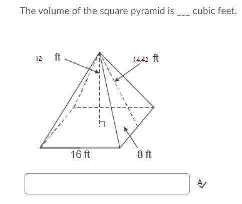The volume of the square pyramid is ___ cubic feet.