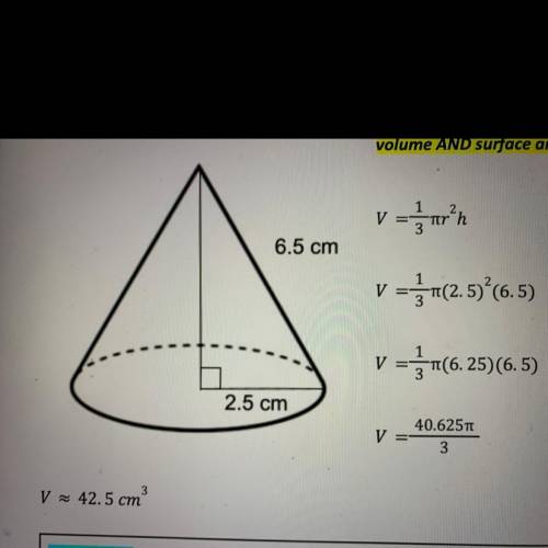 Jane incorrectly finds the volume of the cone using the following work. Explain Jan’s error and fin