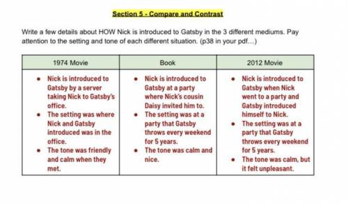 Section 5 - Compare and Contrast

Write a few details about how Nick is introduced to Gatsby in th