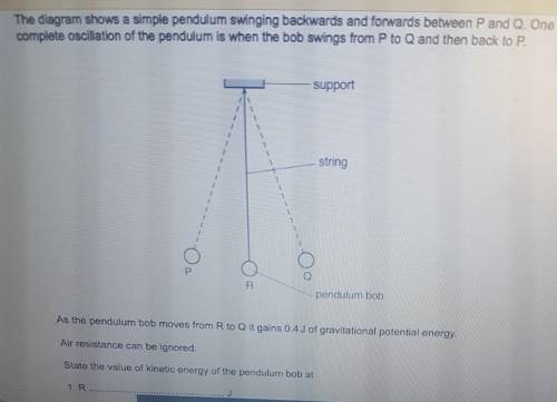 the diagram shows a simple pendulum swinging backwards and forwards between P and Q one complete os