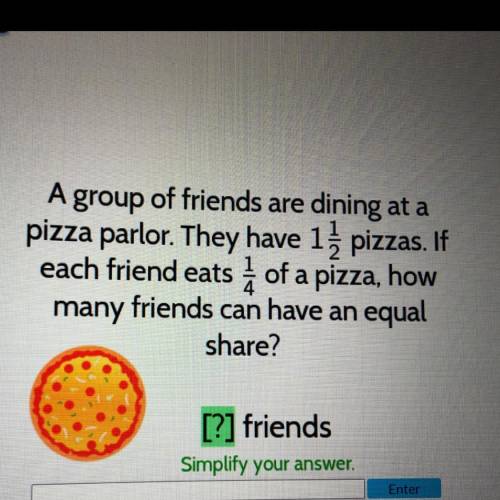 A group of friends are dining at a pizza parlor. They have 1 1/2 pizzas. If each friend eats 1/4 of
