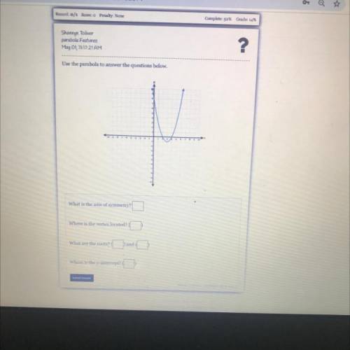 Use the parabola to answer the questions below