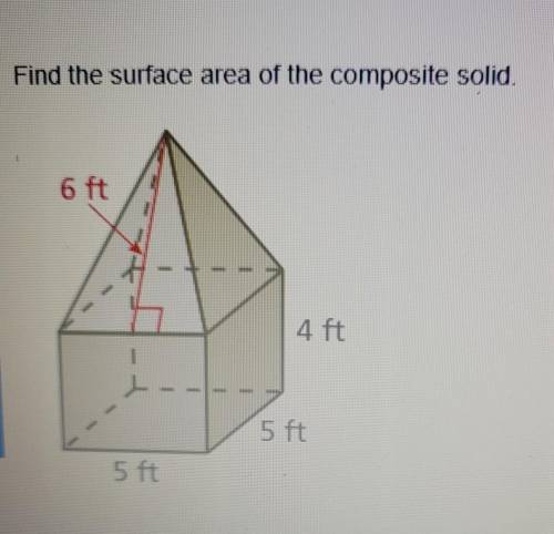 Find the surface area of the composite solid 6 ft 4 ft 5 ft 5 ft​