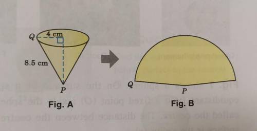 Fig. A shows a paper cup in the shape of an inverted right circular cone. Its base radius is 4 cm a