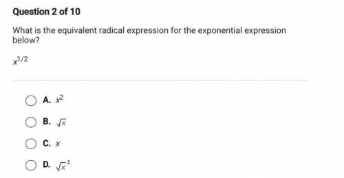 What is the equivalent expression for the exponential expression below? x^1/2