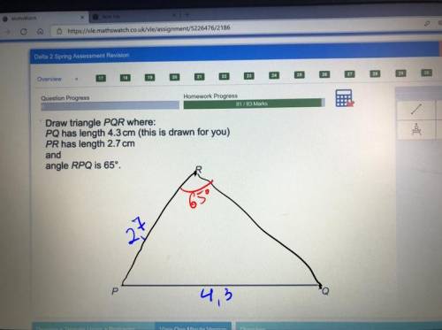 Help please!!!

Draw triangle PQR where:
PQ has length 4.3cm 
PR has length 2.7 cm
And 
angle RPQ i