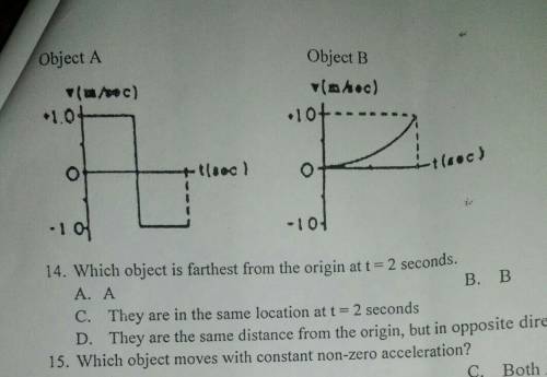 1. Which object is farthest from the origin at t=2sec

A.a B. bC. they are the same location at t=