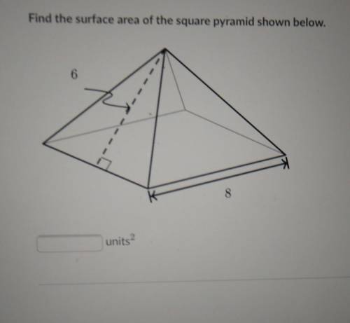 Find the surface area of the square pyramid shown below. ​