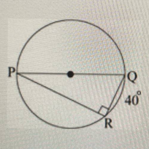 Sally drew a circle with right triangle PRQ inscribed in it, as shown below:

If the measure of ar