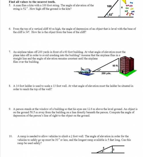 For Brainliest: 5 Questions Worksheet - Angles of Elevation