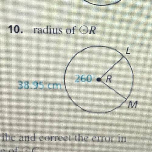 38.95, 260°, LRM. what is the radius of R