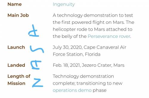 Mars Helicopter Notes.

Could anybody possibly give me 4 notes about the Mars Helicopter. 75 POINTS