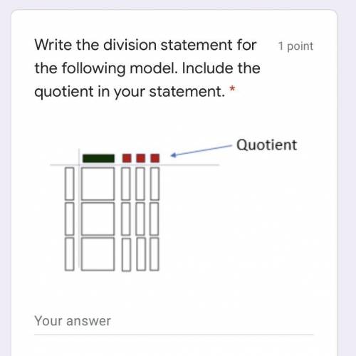 1 point

Write the division statement for
the following model. Include the
quotient in your statem