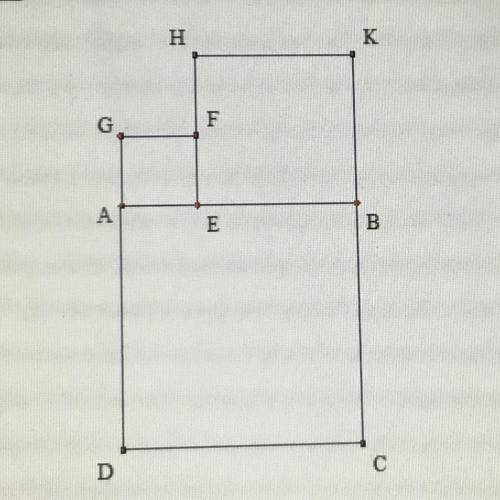 The area of Square GAEF is 36 and the area of square HEBK is 81. Find the area of square ABCD
