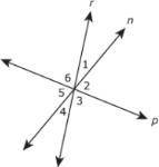 The figure shows line , , and intersecting to form angles numbered , , , , , and . All three lines