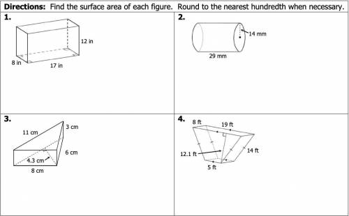Find the surface area of each figure. round to the nearest hundredth if necessary

please helppp :