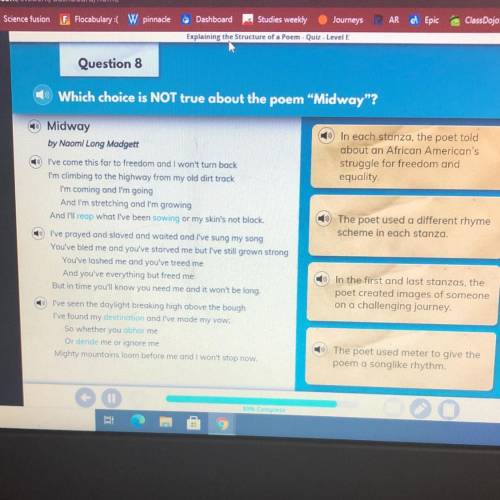 Which choice is not true about the poem “Midway” 
Its the iready poem