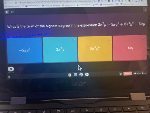What is the term of the highest degree in the expression 3x2y-5xy7+8x4y5-6xy
