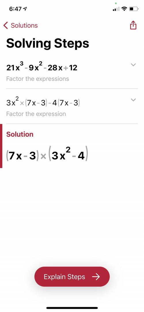 21x^3 - 9x^2 - 28x + 12
Completely factor 
SHOW WORK