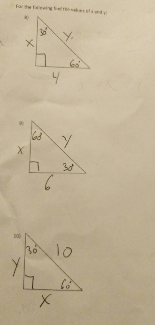 Special Right Triangle 30-60-90 I need help ASAP on solving ​